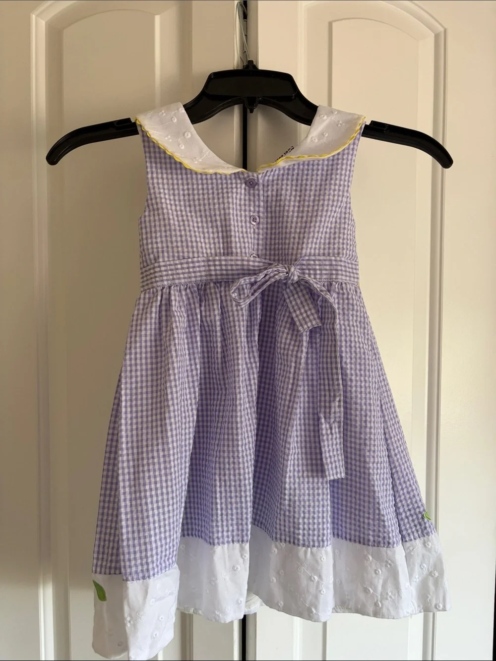 Blueberi Boulevard Lavender Gingham Dress with Yellow Belt and White Collar